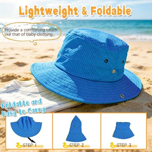 Outdoor Kids Sun Hat UPF 50+ Sun Protection Foldable Bucket Hat Breathable Summer Beach Fishing Safari Hat for Boys Girls in Kuwait