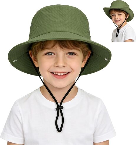 Outdoor Kids Sun Hat UPF 50+ Sun Protection Foldable Bucket Hat Breathable Summer Beach Fishing Safari Hat for Boys Girls in Kuwait
