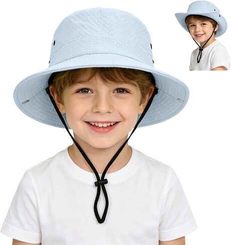 Outdoor Kids Sun Hat UPF 50+ Sun Protection Foldable Bucket Hat Breathable Summer Beach Fishing Safari Hat for Boys Girls in Kuwait