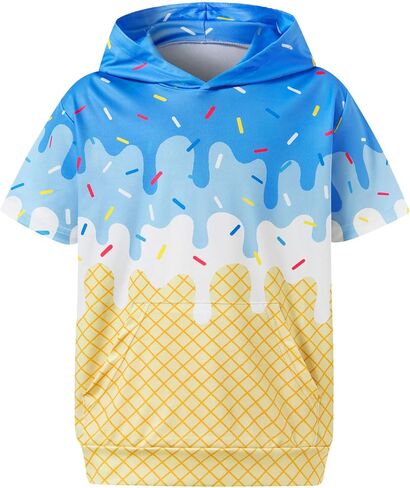 UNIFACO Boys Hoodie Short Sleeve Lightweight Moisture Wicking Athletic Pullover Kangaroo Pocket Shirts for Teen 8-14 Years in Kuwait