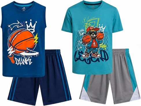 Pro Athlete Boys Short Sets - 4 Piece Performance Graphic Tees and Tank Tops with Matching Boys Athletic Shorts (Sizes: 8-16) in Saudi Arabia