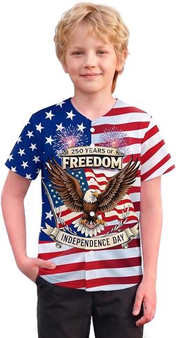 Kids USA Baseball Jersey 4th of July Independence Day American 250th Anniversary Patriotic Shirt Boys Girls Teenagers in Saudi Arabia