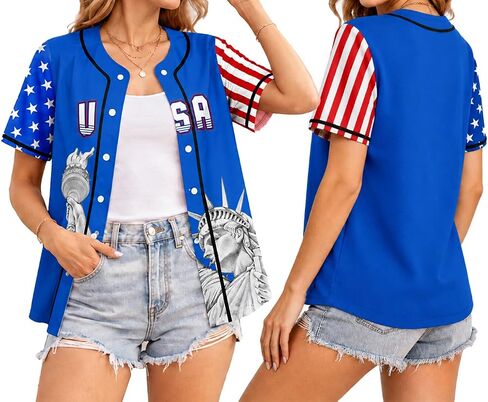 Womens 250th Anniversary USA Jersey 4th of July Independence Day American Flag Patriotic Button Down Baseball Shirts in Saudi Arabia