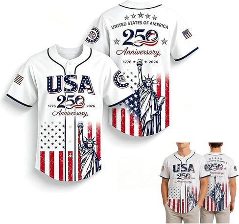 USA 250th Anniversary Baseball Jersey, Patriotic Statue of Liberty Printed Shirt,USA Flag Button-Down Breathable Unisex Shirt in Kuwait