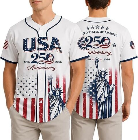 USA 250th Anniversary Baseball Jersey, Patriotic Statue of Liberty Printed Shirt,USA Flag Button-Down Breathable Unisex Shirt in Kuwait