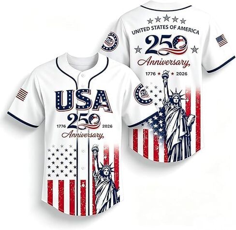 USA 250th Anniversary Baseball Jersey, Patriotic Statue of Liberty Printed Shirt,USA Flag Button-Down Breathable Unisex Shirt in Kuwait