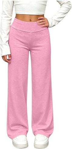 Girls Sweatpants Straight Leg Baggy High Waist Open Bottom Sweat Pants Youth School Uniform Trendy Kids Clothes in Saudi Arabia