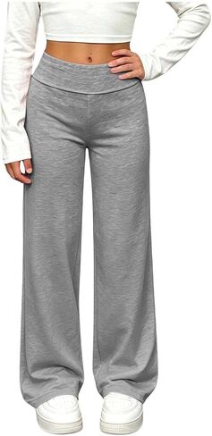 Girls Sweatpants Straight Leg Baggy High Waist Open Bottom Sweat Pants Youth School Uniform Trendy Kids Clothes in Saudi Arabia