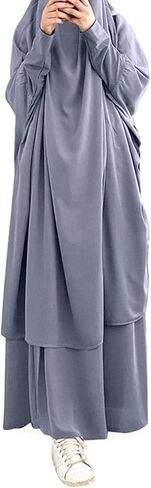 Muslim Outfits for Women Solid Color Hooded Long Muslim Sleeve Robe with Skirt Two Piece Set Elegant in Kuwait