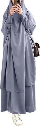 Muslim Outfits for Women Solid Color Hooded Long Muslim Sleeve Robe with Skirt Two Piece Set Elegant in Kuwait