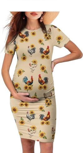 Maternity Summer Dress Midi Length Maternity Nursing Dress Short Sleeve Pregnancy Dress Pullover Bodycon Dresses in Kuwait