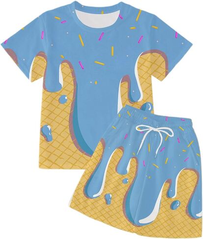 Girls Casual Short Sleeve Outfit Set Comfortable Daily Wear Playwear T Shirt Top and Pants for Spring Summer Fall Seasons in Kuwait