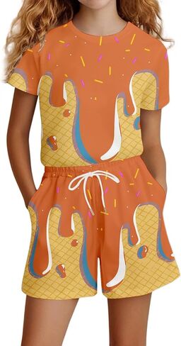 Girls Casual Short Sleeve Outfit Set Comfortable Daily Wear Playwear T Shirt Top and Pants for Spring Summer Fall Seasons in Kuwait