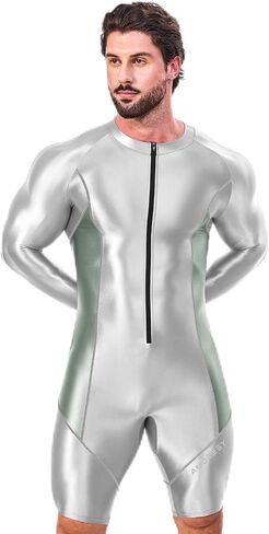 AMORESY Atticus Long-Sleeve Sports Bodysuit with Front Zipper, One-Piece Stretch Activewear for Gym, Cycling & Swim in Saudi Arabia