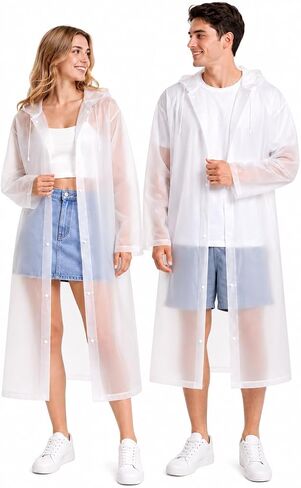 Rain Ponchos for Adults Reusable (2 Pack), Waterproof EVA Raincoats with Hood & Drawstring for Women & Men in Saudi Arabia