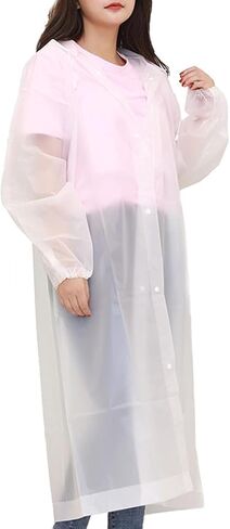 RYNCO White Clear Rain Poncho, Unisex, Portable Reusable Clear Ponchos with Hood, Raincoat for Adults with Elastic Cuff Sleeves in Saudi Arabia