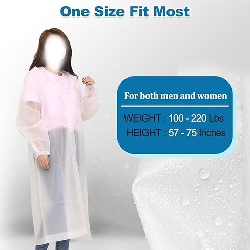 RYNCO White Clear Rain Poncho, Unisex, Portable Reusable Clear Ponchos with Hood, Raincoat for Adults with Elastic Cuff Sleeves in Saudi Arabia