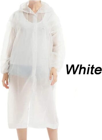 RYNCO White Clear Rain Poncho, Unisex, Portable Reusable Clear Ponchos with Hood, Raincoat for Adults with Elastic Cuff Sleeves in Saudi Arabia