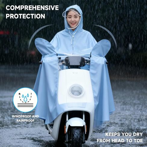 Raincoat, PVC Material Electric Cycle Rain Poncho Long Full Body Reusable Rainproof Cycling Raincoat, for Electric Scooters (4X Mirror Cover Type Blue) in Kuwait