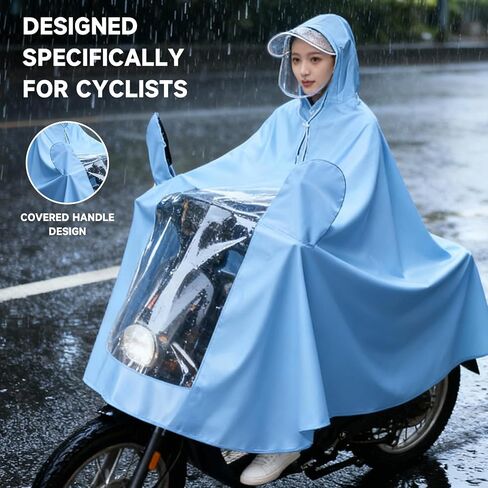 Raincoat, PVC Material Electric Cycle Rain Poncho Long Full Body Reusable Rainproof Cycling Raincoat, for Electric Scooters (4X Mirror Cover Type Blue) in Kuwait