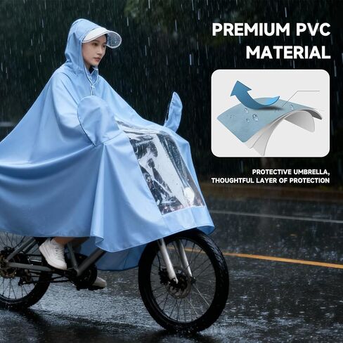 Raincoat, PVC Material Electric Cycle Rain Poncho Long Full Body Reusable Rainproof Cycling Raincoat, for Electric Scooters (4X Mirror Cover Type Blue) in Kuwait