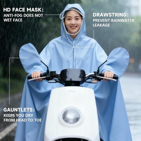 Raincoat, PVC Material Electric Cycle Rain Poncho Long Full Body Reusable Rainproof Cycling Raincoat, for Electric Scooters (4X Mirror Cover Type Blue) in Kuwait
