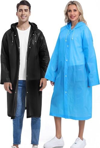 Rain Ponchos,2 Pack Waterproof Unisex Raincoats with Hood Portable Solid Color Rain Jacket for Women Men in Saudi Arabia