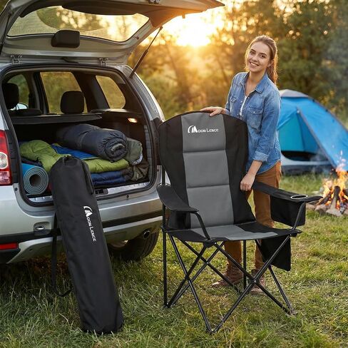 MOON LENCE Heavy Duty Camping Chair, 450LBS Capacity High Back Folding Chair with Cup Holder & Cooler Bag, Portable Outdoor Chair for Camping, Backyard, RV and Beach, 1 Pack in Saudi Arabia