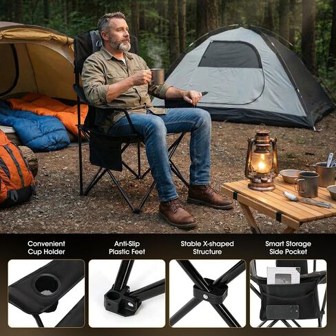 MOON LENCE Heavy Duty Camping Chair, 450LBS Capacity High Back Folding Chair with Cup Holder & Cooler Bag, Portable Outdoor Chair for Camping, Backyard, RV and Beach, 1 Pack in Saudi Arabia