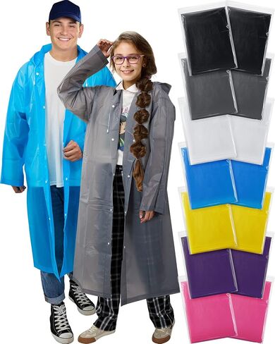 JaGely 14 Pack Rain Ponchos for Adults Reusable EVA Raincoat Waterproof Rain Ponchos for Women Men with Drawstring Hoods Emergency Colorful Rain Ponchos Travel Rain Poncho Rain Gear Rain Jacket in Kuwait