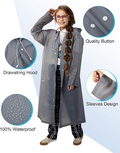 JaGely 14 Pack Rain Ponchos for Adults Reusable EVA Raincoat Waterproof Rain Ponchos for Women Men with Drawstring Hoods Emergency Colorful Rain Ponchos Travel Rain Poncho Rain Gear Rain Jacket in Kuwait