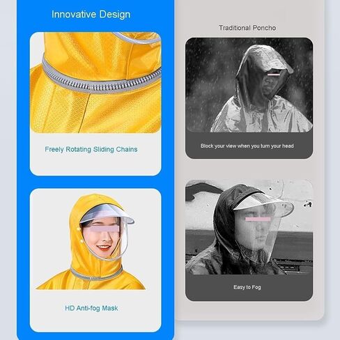 Mobility Scooter Rain Cover,Double and Single Dual Use Cycling Raincoat, Waterproof Hooded Rain Poncho with Slide Chain, Windproof Unisex Rain Cape with Rearview Mirror Cover, for E-Bike (Color : Da in Saudi Arabia