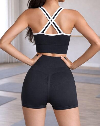 Women's Seamless Sports Bra & Biker Shorts Yoga Set in Kuwait
