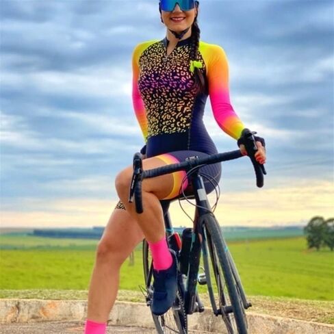 Women's Triathlon Suit Cycling Suit Cycling Jersey Sets Long Sleeve Skinsuit Jumpsuit Kits Bicycle Clothing (Color : 04, Size : X-Large) in Saudi Arabia