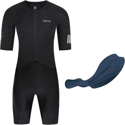 YKYWBIKE Cycling Bodysuit for Men,Short Sleeve Cycling Skinsuit with 200 Density Padded,Bike Jumpsuit with Pockets in Kuwait