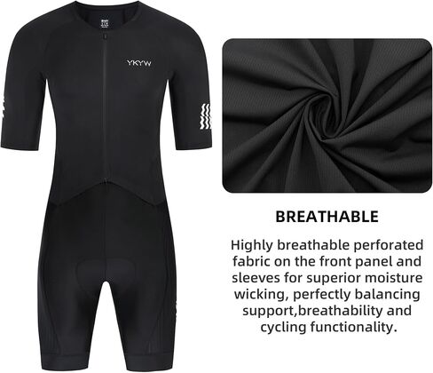 YKYWBIKE Cycling Bodysuit for Men,Short Sleeve Cycling Skinsuit with 200 Density Padded,Bike Jumpsuit with Pockets in Kuwait