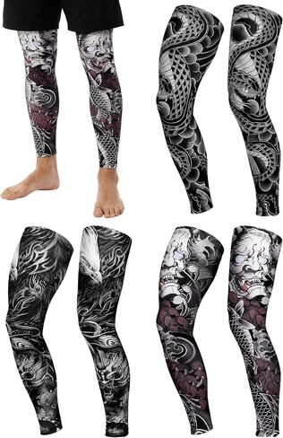 Fourluoo 3 Pairs Tattoo Leg Sleeves UV Sun Protection for Cycling Ice Silk Unisex Leg Nonslip Ideal for Summer Outdoor Sports in Kuwait
