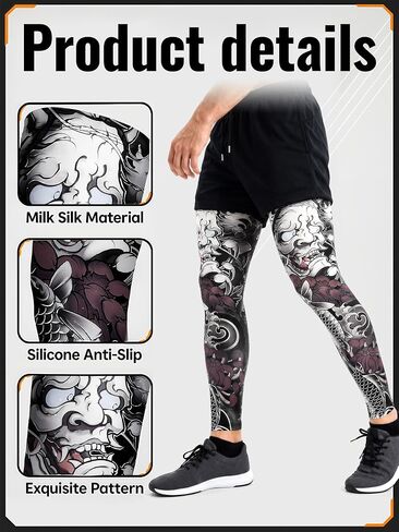 Fourluoo 3 Pairs Tattoo Leg Sleeves UV Sun Protection for Cycling Ice Silk Unisex Leg Nonslip Ideal for Summer Outdoor Sports in Kuwait