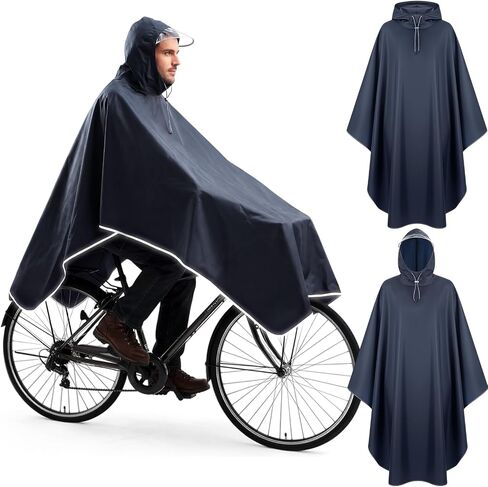 Coume 2 Pack Waterproof Rain Poncho with Reflective Strips Reusable Cycling Hooded Raincoat Packable Rain Cape for Adults in Kuwait