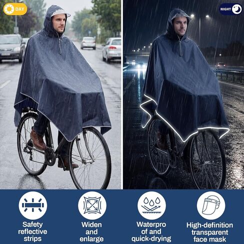 Coume 2 Pack Waterproof Rain Poncho with Reflective Strips Reusable Cycling Hooded Raincoat Packable Rain Cape for Adults in Kuwait