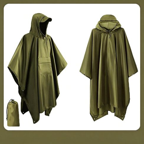 3-in-1 Waterproof Rain Poncho with Hood, Camping Tarp Shelter & Ground Sheet, Portable Pocket Size in Kuwait