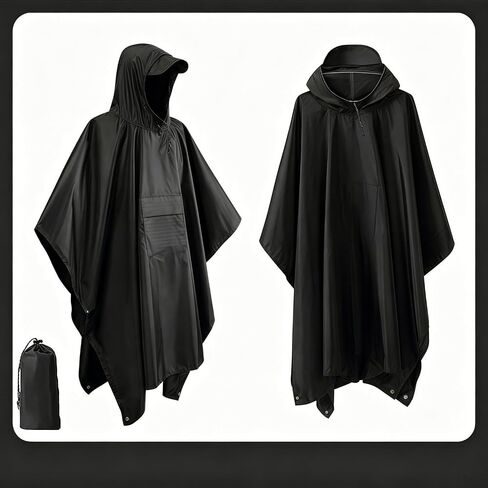 3-in-1 Waterproof Rain Poncho with Hood, Camping Tarp Shelter & Ground Sheet, Portable Pocket Size in Kuwait