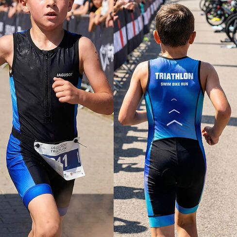 Kids Triathlon Suit, Black and Blue, Compression Fit Quick-Dry Professional Cycling Wear with Padded Shorts (US, Alpha, XX-Large, Black/Blue) in Saudi Arabia
