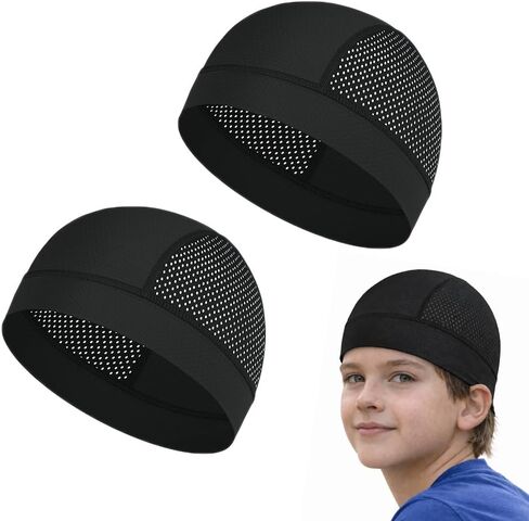 Kids Skull Cap 2 Pack for Boys & Girls, Breathable Mesh Helmet Liner, Lightweight Moisture Wicking Skull Cap for Cycling, Skateboarding, Skiing and Sports, Black in Saudi Arabia