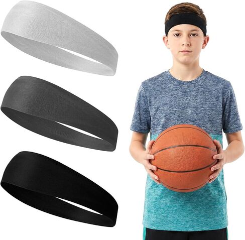 3 Pack Athletic Elastic Sweatbands Sports Headbands for Kids Breathable Sweat Wicking Headband Soft Moisture Hairband Soccer Headbands for Boys Girls Basketball Football Running Tennis in Kuwait
