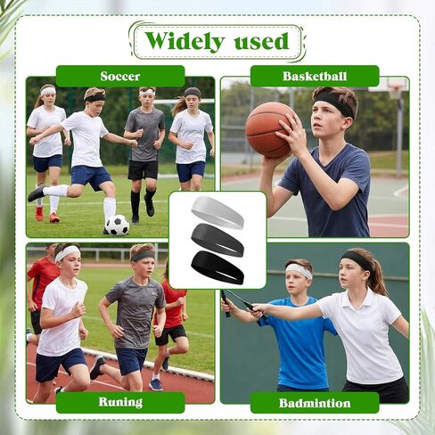 3 Pack Athletic Elastic Sweatbands Sports Headbands for Kids Breathable Sweat Wicking Headband Soft Moisture Hairband Soccer Headbands for Boys Girls Basketball Football Running Tennis in Kuwait