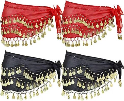 Belly Dance Hip Scarf Women's Tie Waist Wrap 128 Coin Skirt for Belly Dance Performance Parties Rave Halloween in Saudi Arabia