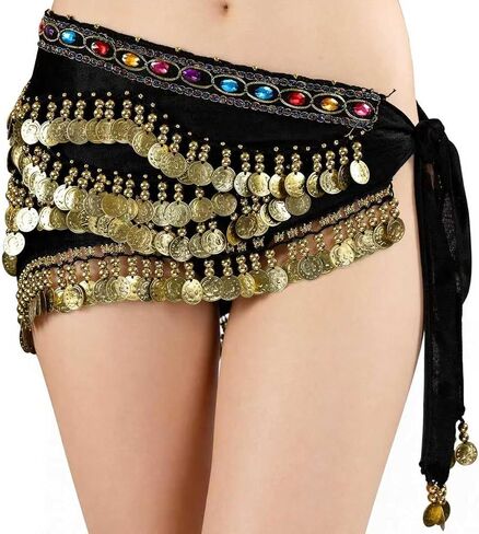 Belly Dance Hip Scarf Women's Tie Waist Wrap 128 Coin Skirt for Belly Dance Performance Parties Rave Halloween in Saudi Arabia
