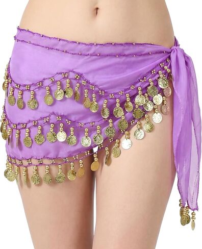 Belly Dance Hip Scarf Women's Tie Waist Wrap 128 Coin Skirt for Belly Dance Performance Parties Rave Halloween in Saudi Arabia