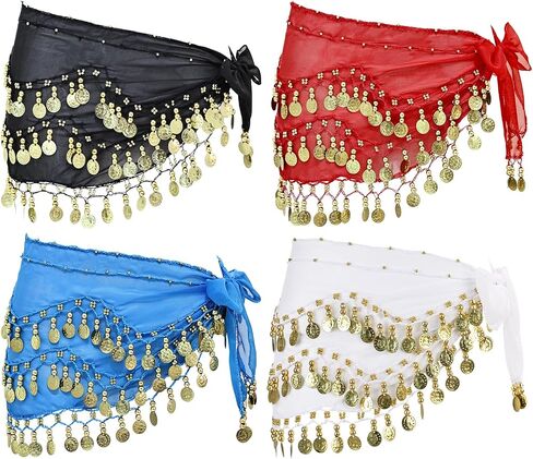 Belly Dance Hip Scarf Women's Tie Waist Wrap 128 Coin Skirt for Belly Dance Performance Parties Rave Halloween in Saudi Arabia